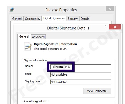 Screenshot of the Polycom, Inc. certificate